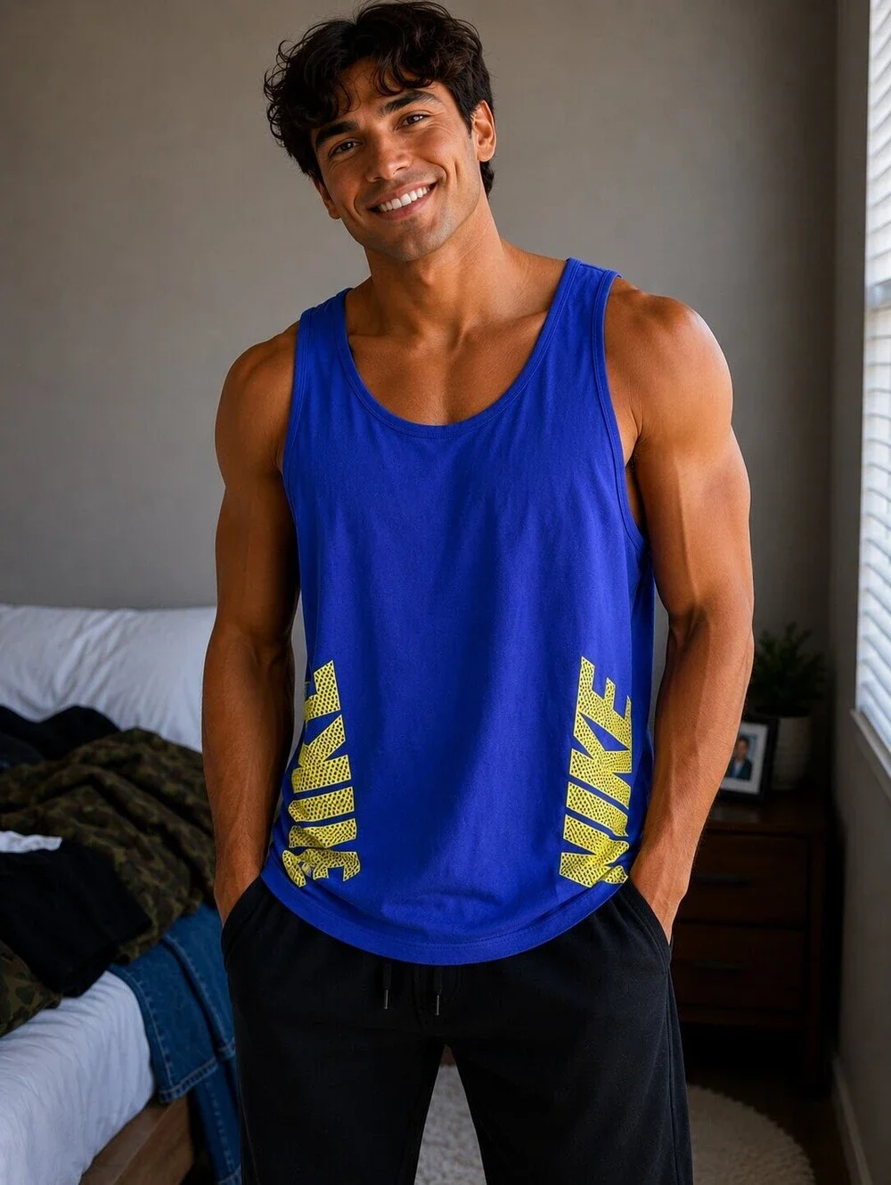 Nike Men's Blue Athletic Cut Tank Top Size Large